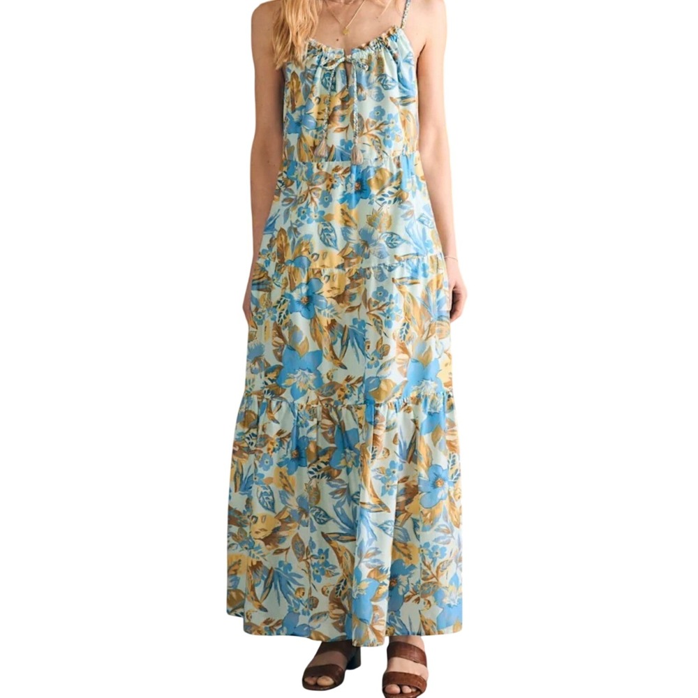 Faherty Silk Blend Sunchaser Maxi Dress in Paradise Blossom Medium Breezy NWT